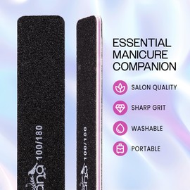 PANA Jumbo Double-Sided Emery Nail File for Manicure, Pedicure, Natural, and Acrylic Nails - Black (Grit 100/180) - 50 Piece Pack