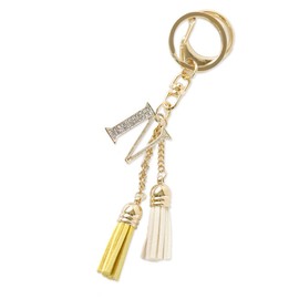 JewelVOX Alphabet Initial Pave 3 Colors Tassel Fringe Keychain Back Charm, N