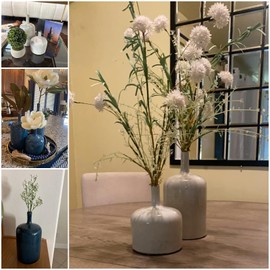 White Ceramic Vase Set - Set of 2 Table Vase, Ceramic Flower Vase for Centerpieces, White Reactive Long Neck Vase, Large Tabletop Living Room Decor 9.5 Inch Cynkeyee