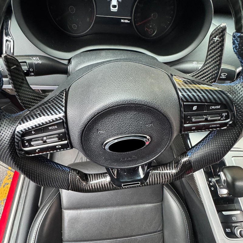 FUEISOF Carbon Look Black Steering Wheel Cover Frame for Kia