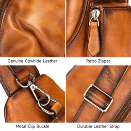Womens Vintage Leather Sling Bag Crossbody Bag for Women with Metal Buckle, Adjustable Leather Shoulder Strap