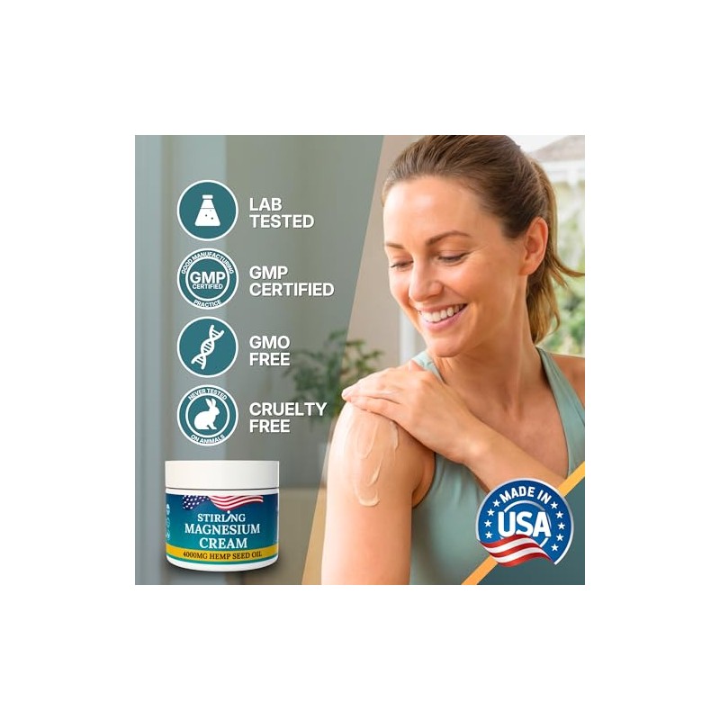 STIRLING Magnesium Cream - 4000mg Hemp Seed Oil, Magnesium, Arnica