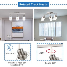MELUCEE 3 Light Bathroom Vanity Light Brushed Nickel Track Lighting Fixtures Ceiling, Wall Light Fixtures with Rotatable Track Head for Hallway Porch Foyer Bath Storage, Clear Glass Shade