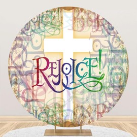 Laeacco 7.2x7.2ft Vintage Cross Rejoice Round Backdrop Jesus Christ God Bless Christian Lord Pray Crucifix Photography Background for Baby Shower Baptism Easter Church Event Party Portrait Booth Props