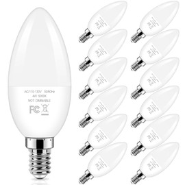 Brightever E12 Candelabra LED Light Bulbs 40W Equivalent, 4W Small Candle Light Bulbs Daylight White 5000K, Type B Ceiling Fan Lightbulbs for Chandelier, Table Lamps, Non-Dimmable, Pack of 12