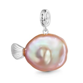 GNOCE Purple Fish Pearl Baroque Silver Pendant Charm for Her, S925 Sterling Silver Charm Dangle for Women Valentine's Day Mother's Day Jewellery Gift, Inner Diameter 4.5 mm, Sterling Silver, Pearl,