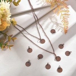 SUPERFINDINGS 100Pcs Brass Stamping Blank Tag Charms 12mm Flat Round Metal Stamps Tags Red Copper Blanks Pendants for Bracelet Necklace Jewelry DIY Craft Making，Hole:4mm
