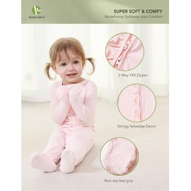 BambooBud Baby Boys Girls Rompers Soft Infant Toddler Zippered Footed Romper Newborn Viscose from Bamboo Pjs, Cream Pink, 6-9 Months