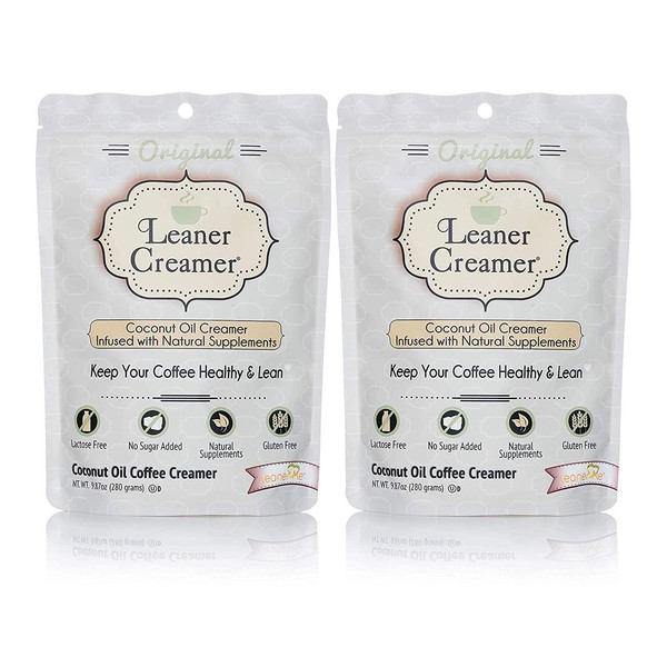 Leaner Creamer Natural Coconut Oil Based Coffee Creamer - Original (280 Gram Refill Pouch) | Pack of 2