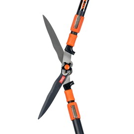 H1 Professional adjustable hedge shears from 32 to 44.5 inches to cut high or low with adjustable blade tension knob and shock-absorbing bumpers