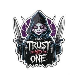 3.5" Trust No One Iron On Patch - Embroidered Tactical Morale Cool Gothic Anime Knight with Knives Applique Appliques Iron On Sew On Patches for Holes, Clothing, Jeans, Hat, Backpacks, Clothes