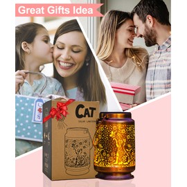 Solar Lanterns Outdoor Waterproof Cat Garden Ornaments Gifts for Women Mum Grandma Hanging Lights Metal Decoration Outside for Yard, Patio, Backyard, Porch