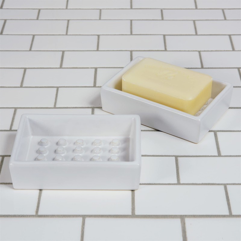 HomArt Rectangle Raised Peg Soap Dish, Ceramic, Matte White