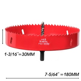 Hole Saw 180 mm, M42 HSS Hole Drill Set Bi-Metal with Hex Shank and Centring Metal Drill Bits Set for Metal, Iron, Aluminium, Wood, Drywall, Plastic, Fibreboard, Red