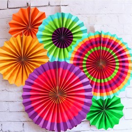 ANCLLO Set of 12 Hanging Paper Fans Round Pattern Paper Garlands Decoration for Birthday Wedding Graduation Events Accessories Colorful