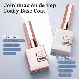 Double Rhythm- Juego de 2 piezas de capa superior y capa base de gel sin limpieza de 15 ml, kit de esmalte de gel transparente brillante Soak Off LED 