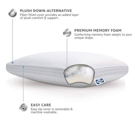 Sealy Essentials Down Alternative & Memory Foam Pillow, Standard/Queen, White