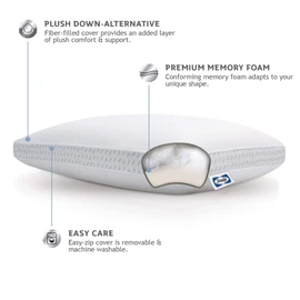Sealy Essentials Down Alternative & Memory Foam Pillow, Standard/Queen, White