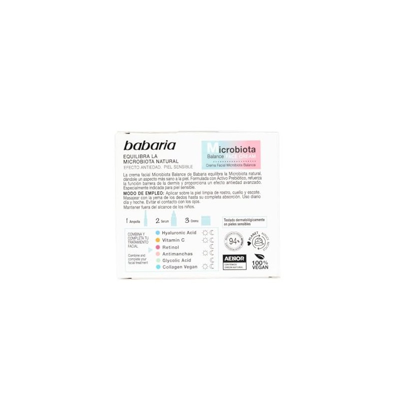 Babaria - Crema Hidratante Facial Microbiota con Activo Prebiótico y