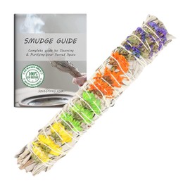 Soul Sticks 1 Pack 9 Inch Floral Good Vibes White Sage Smudge Sticks with Starter Guide | Floral Home Sage | Sage for Smudging and Negative Energy | Big Sage Stick | California White Sage Bundles