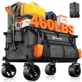 Originsure 220L Collapsible Wagon Cart Foldable, 460LB Load Capacity Heavy Duty Folding Beach Wagons with Big All-Terrain Wheels, Utility Carts for Groceries, Shopping, Camping, Sports - Grey