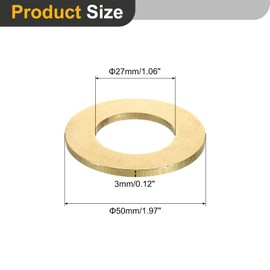 sourcing map M27 Flat Washer, Brass Ring Flat Washers 50mm OD 3mm Thick Metal Sealing Gasket Ring for Screws Bolts Nuts