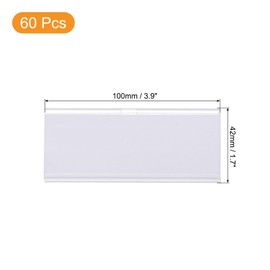 sourcing map Plastic Wire Shelf Label Holders, 3.9x1.7" Clear Price Tag Holder Reusable Shelf Sign Tags with Paper for Storage Market Pack of 60