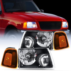 Nilight Headlight Assembly Compatible with 2001 2002 2003 2004 2005 2006 2007 2008 2009 2010 2011 Ford Ranger Replacement Headlamp Black Housing Amber Reflector