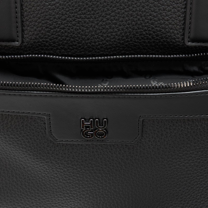HUGO Stacked Logo Leather Briefcase, Black Currant, PCE.