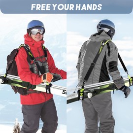 Hikeen Ski Carrier Straps, Poles and Boot Downhill Skis Straps with Adjustable Anti-slip Shoulder Slings & Metal Buckle and Swivel Hook for Men Women Kids