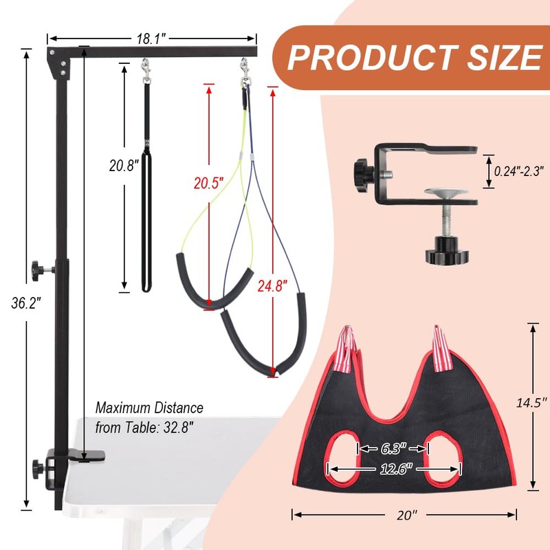 HIDOG Dog Grooming Arm with Clamp, Adjustable Dog Grooming Table