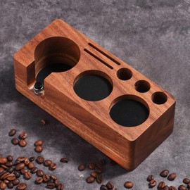 Espresso Tamping Station(58MM) Walnut wood,Espresso Coffee Anti-pressure Pad Stand, Espresso Organizer & Portafilter Holder,Coffee Station Organizer for Countertop