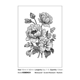 kobench Semi Permanent Tattoos,Three Blooming Flowers - K41 Design,Waterproof,Easy-to-Apply,Long Lasting 1-2 Weeks, Plant-Based,Flower Tattoos