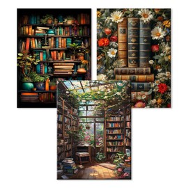 WEMEON 3 Pieces Paint by Numbers Adults (30 x 40 cm) - Bookshelf, Painting by Numbers, Paint by Numbers Kit with 9 Brushes, Acrylic Paints, Hand-Painted Oil Painting Canvas for Home Decor, Without