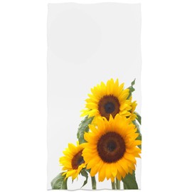 IUOCFER Blooming Sunflower & Green Leaves Hand Towels, Floral Decorative Bath Towels 13.6x29 Inch, Highly Absorbent Kitchen Dish Towels for Home Hotel Gym Spa.