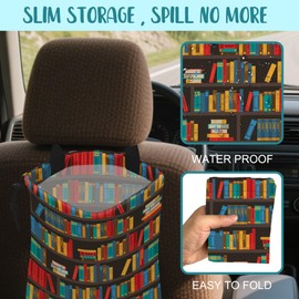 KXWQTRDD Car Garbage Bag Colorful Bookshelves Library Drawstring Car Trash Bag Hanging for Back Seat with Adjustable Buckle Canvas Vehicle Trash Can Easy-to-Install