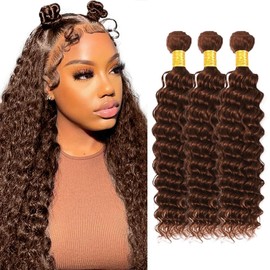 Leruikair Human Hair Bundles 24 26 28 Inch Deep Wave Human Hair Bundles Chocolate Brown Color 4 Unprocessed Brazilian Soft Quick Weave Hair for Black Women