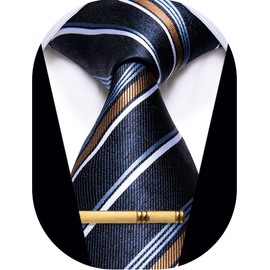 YourTies - Corbatas a rayas para hombre, corbata de seda tejida, corbata dorada, Blue_1, Talla única