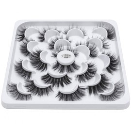 Dysilk 10 Pairs of 6D Eyelashes False Fluffy Wispy, Long Thick, Handmade, Reusable, Dramatic, No Glue, 10 Styles, Mixed