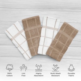 Mellow Buff 100% Cotton Terry Dish Cloth & Dish Towel, 6 Pack, Super Soft and Absorbent Kitchen Towels, Perfect for Kitchen Cleaning and Dish Washing | Tan
