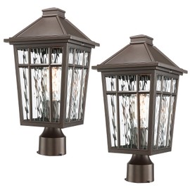 Darkaway 2pcs Large Outdoor Post Lights Lamp Post Light Fixture, 17inch Waterproof Aluminum Housing with Water Ripple Glass for Garden Patio Pathway