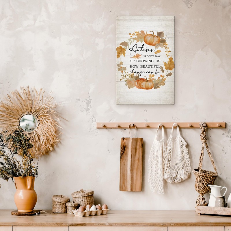 TLESKE Rustic Fall Farmhouse Wall Art Decor, Pumpkins Leaves Canvas