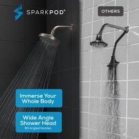 SparkPod Shower Head - High Pressure Rain - Premium Quality Luxury Design - 1-Min Install - Easy Clean Adjustable Replacement for Your Bathroom Shower Heads (Elegant Brushed Nickel, 6 Inch Round)