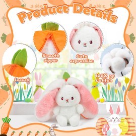 Reversible Rabbit Plush Stuffed Animals, Carrot Strawberry Pillow with Zipper, Rabbit Plush Toy, Easter Bunny Toys, Cute Bunny Plushie Toy for Girls Boys Easter Children's Day and Birthday Gifts