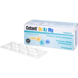 Cefavit D3 K2 mg Hard Capsules for Bones, Muscles and Blood Coagulation, Pack of 60 Capsules