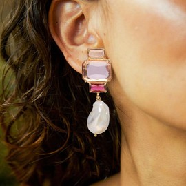 Baroque Pearl Earrings for Women Crystals Pearl Drop Earrings Statement Earrings for Women Wedding Prom Bridal Earrings Jewelry(B)