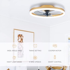STERREN Modern Gold Ceiling Fans With Lights,20" Dimmable Flush Mount Low Profile Ceiling Fans with Remote Control,Indoor Smart Ceiling Fan With Light for Bedroom
