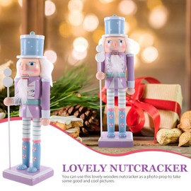 Garneck Purple Wooden Nutcracker Figures, Christmas Nutcracker Ornament for Christmas Xmas Holiday Decoration-9.8Inch