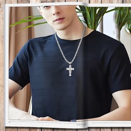 JUNOVUROS 20 to 28 Inches Rolo&Byzantine Chain 316L Stainless Steel Mens Cross Necklace with Large&Medium Sizes with Silver Gold Black