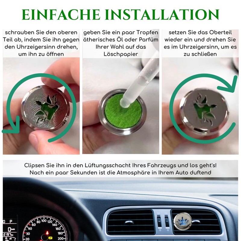 Clip'Arôme Schildkröte Diffusor für ätherische Öle für Auto, aus Edelstahl,